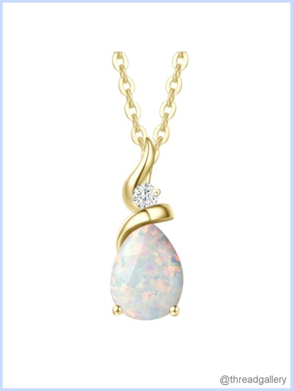 14K Yellow Gold Teardrop Created Opal Pendant Necklace 16"